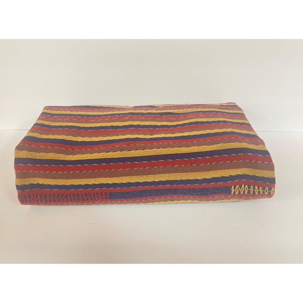 Vintage Handwoven Striped Textile Throw Blanket‎ Fringe Multi-Color 77x52